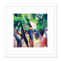 Artery8 Macke August Promenade Painting 8X8 Inch Square Wooden Framed Wall Art Print Picture with Mount in White - thumbnail 1