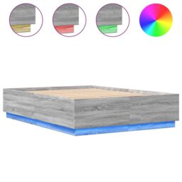 Berkfield Home Bed Frame with LED without Mattress Grey Sonoma 160x200 cm - thumbnail 2