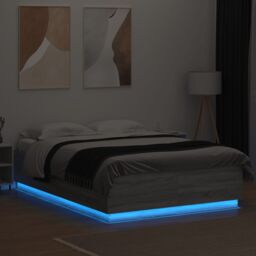 Berkfield Home Bed Frame with LED without Mattress Grey Sonoma 160x200 cm - thumbnail 4