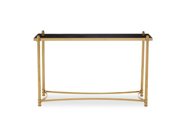 Orsina Modern & Sleek Black Console Table, Spacious Glass Topped Console Table For Hallways, Decorative Table in Gold - image 1