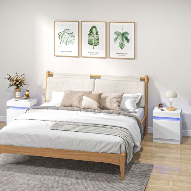 HOMCOM White Bedside Table, High Gloss Front Bedside Cabinet - image 1