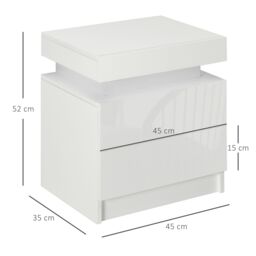 HOMCOM White Bedside Table, High Gloss Front Bedside Cabinet - thumbnail 3