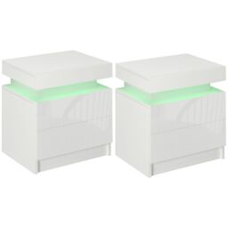 HOMCOM White Bedside Table, High Gloss Front Bedside Cabinet - thumbnail 2