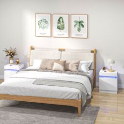 HOMCOM White Bedside Table, High Gloss Front Bedside Cabinet
