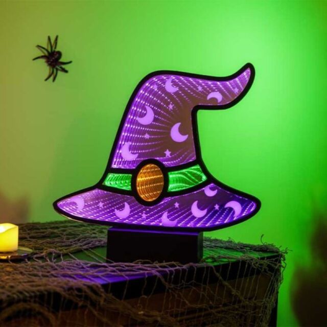 Garden Greatness Witch Hat LED Infinity Mirror Halloween Decor in Purple - Size: 1 Pack - image 1