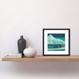 Artery8 The Red House Norway Fjords Winter Mountains Night Sky Stars Snow Hills Square Wooden Framed Wall Art Print Picture 8X8 Inch in Black - thumbnail 2