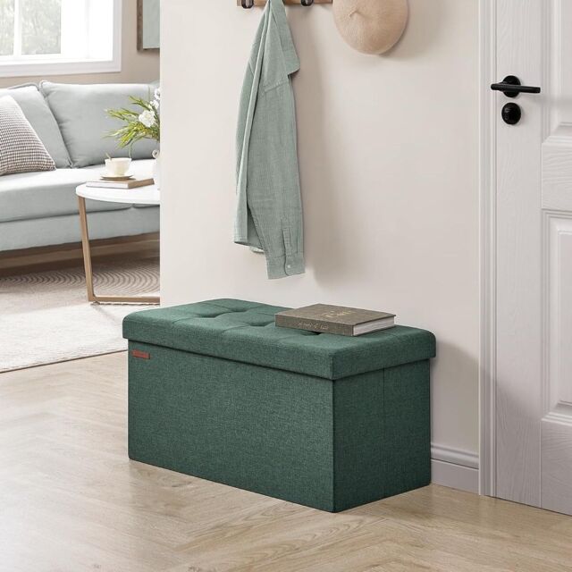 SONGMICS Medium Storage Ottoman Bench Folding Foot Rest End Bed Easy Assembly in Bottle Green - image 1