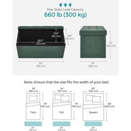 SONGMICS Medium Storage Ottoman Bench Folding Foot Rest End Bed Easy Assembly in Bottle Green - thumbnail 2