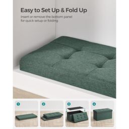 SONGMICS Medium Storage Ottoman Bench Folding Foot Rest End Bed Easy Assembly in Bottle Green - thumbnail 5