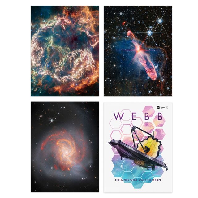 Artery8 Pack of 4 NASA James Webb Space Telescope Images Clash of the Titans NGC 3256 Cassiopeia A Forming Stars Unframed Wall Art Living Room Prints - image 1