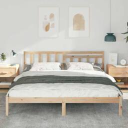 Berkfield Home Modern with Headboard Brown 200 x 200 cm Solid pine wood in Natural - thumbnail 4