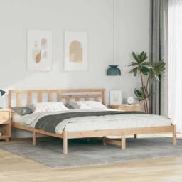 Berkfield Home Modern with Headboard Brown 200 x 200 cm Solid pine wood in Natural - thumbnail 2