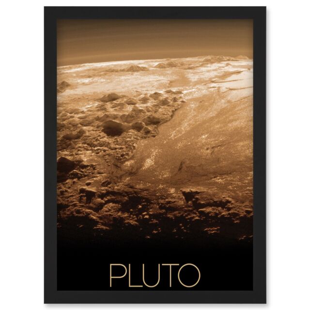 Artery8 NASA Our Solar System Pluto New Horizons Surface Image Artwork Framed Wall Art Print A4 in Black - image 1
