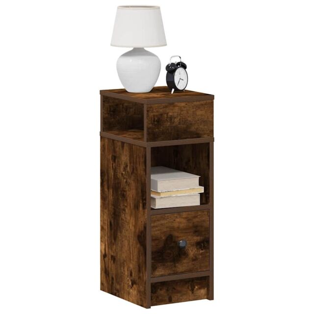 Berkfield Home Bedside Cabinet with Drawer Smoked Oak 25x31x66 cm in Brown - Size: 25 x 31 x 66 cm - image 1