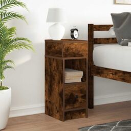 Berkfield Home Bedside Cabinet with Drawer Smoked Oak 25x31x66 cm in Brown - Size: 25 x 31 x 66 cm - thumbnail 3