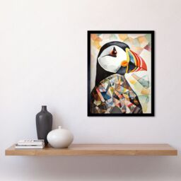 "Artery8 Wall Art Print Puffin Bird Abstract Portrait Folk Art Framed in Black - Size: W12"" x H16""" - thumbnail 2