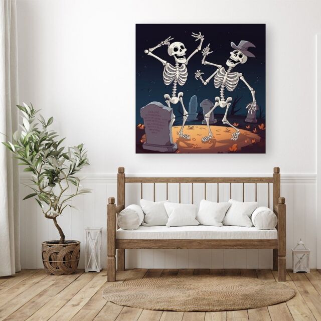 "Warren Reed - Designer Skeletons Dancing Canvas in Black - Size: W30"" x H30""" - image 1