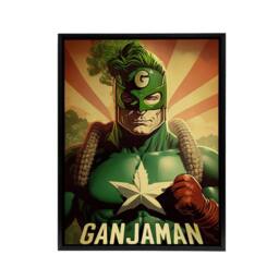 "Artery8 Ganjaman Super Hero Joint Weed Weird Framed Canvas Wall Art Print in Green - Size: W24"" x H32""" - thumbnail 1