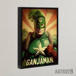 "Artery8 Ganjaman Super Hero Joint Weed Weird Framed Canvas Wall Art Print in Green - Size: W24"" x H32""" - thumbnail 2