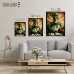 "Artery8 Ganjaman Super Hero Joint Weed Weird Framed Canvas Wall Art Print in Green - Size: W24"" x H32""" - thumbnail 4