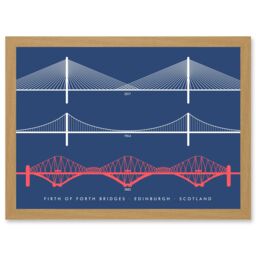 Artery8 Firth Forth Bridges Edinburgh Scotland Queensferry Artwork Framed Wall Art Print A4 in Light Oak - thumbnail 1