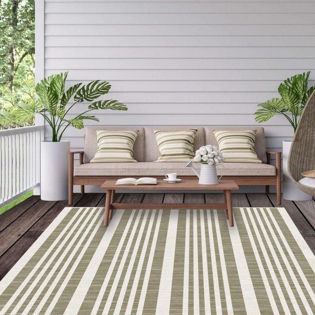 THE RUGS Reversible Outdoor Indoor Rugs in Modern Stripes Duo Weave Collection in Natural - Size: 120 cm x 170 cm