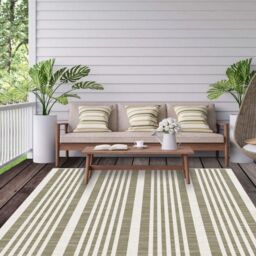 THE RUGS Reversible Outdoor Rugs in Modern Stripes Duo Weave Collection in Natural - Size: 120 cm x 170 cm