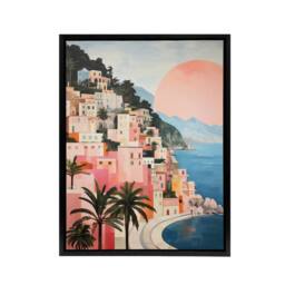 "Artery8 Amalfi Sunrise Italy Coastal Cityscape Framed Canvas Wall Art Print in Blue - Size: W12"" x H16""" - thumbnail 1