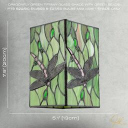 Happy Homewares Stained Glass Dragonfly Rectangular Tiffany Pendant Light Shade in Green - thumbnail 7
