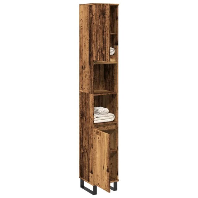 Berkfield Home Bathroom Cabinet Old Wood 30x30x190 cm Engineered Wood in Brown - Size: 30 x 30 x 190 cm - image 1