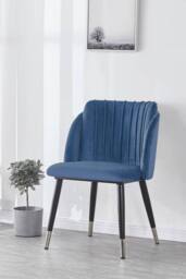 Life Interiors Single Milano Velvet Dining Chair with Stylish Ribbed Back Design, Black Metal Legs with Silver Tips in Blue - thumbnail 2
