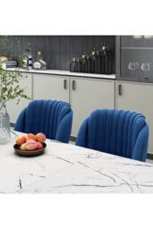 Life Interiors Single Milano Velvet Dining Chair with Stylish Ribbed Back Design, Black Metal Legs with Silver Tips in Blue - thumbnail 6