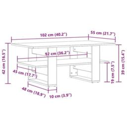 Berkfield Home Decorative Coffee Table Artisan Oak 102x55x42 cm Engineered Wood in Brown - Size: 102 x 55 x 42 cm - thumbnail 9