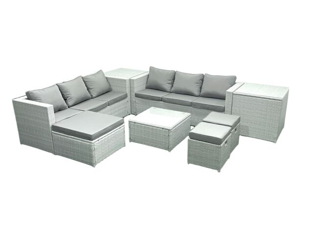 Fimous Rattan Garden Outdoor Furniture Set 9 Seater Rattan Garden Sofa Set with 3 Footstools 2 Side Tables Light Grey Mixed - image 1