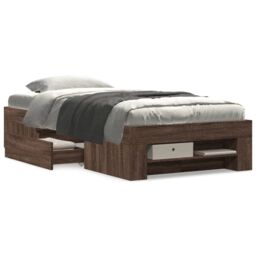 Berkfield Home Bed Frame without Mattress Brown Oak 75x190 cm Small Single Engineered Wood - thumbnail 4