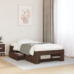 Berkfield Home Bed Frame without Mattress Brown Oak 75x190 cm Small Single Engineered Wood - thumbnail 1