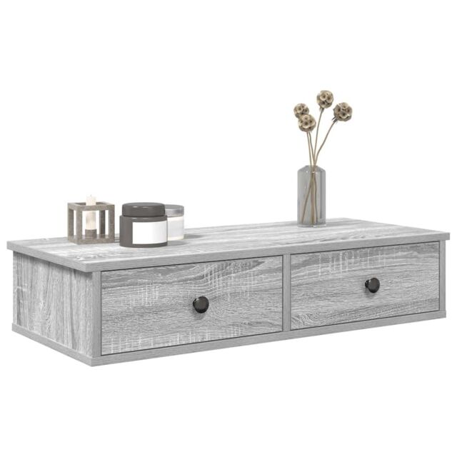 Berkfield Home Wall Shelf with Drawers Grey Sonoma 80x31x17 cm Engineered Wood - Size: 80 x 31 x 17 cm - image 1