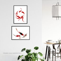 Artery8 Wall Art Print Japanese Koi Carp Set Of 2 s Bathroom Bedroom Aesthetic Watercolour A4 - thumbnail 3