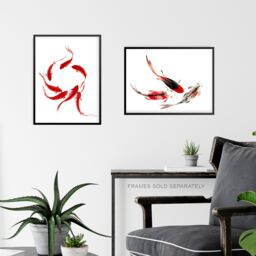 Artery8 Wall Art Print Japanese Koi Carp Set Of 2 s Bathroom Bedroom Aesthetic Watercolour A4 - thumbnail 6