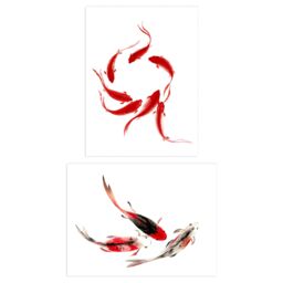 Artery8 Wall Art Print Japanese Koi Carp Set Of 2 s Bathroom Bedroom Aesthetic Watercolour A4 - thumbnail 1