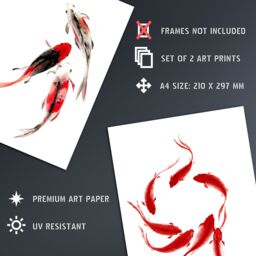 Artery8 Wall Art Print Japanese Koi Carp Set Of 2 s Bathroom Bedroom Aesthetic Watercolour A4 - thumbnail 4