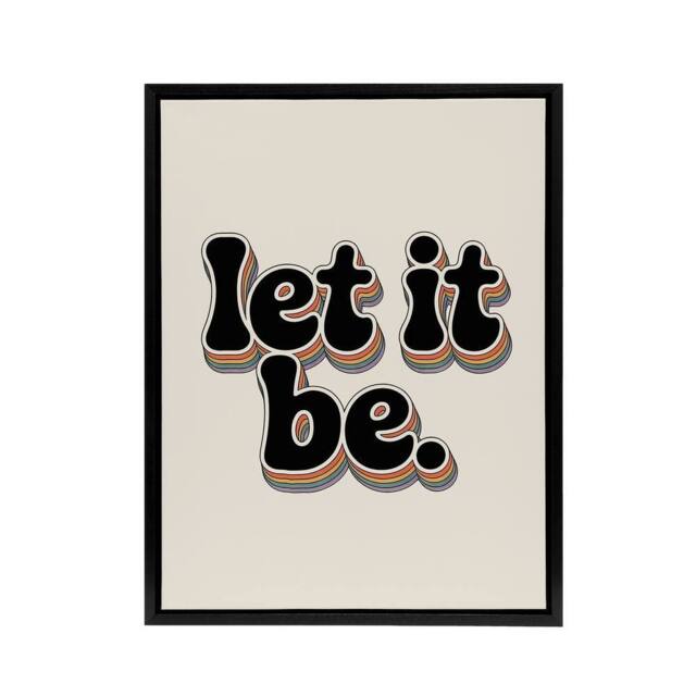 "Artery8 Let It Be Retro Rainbow Font Funky Typography Framed Canvas Art Print in Beige - Size: W12"" x H16""" - image 1