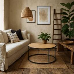 Wyld Haus El Paso Round Coffee Table Wild Oak Effect Top Matt Black Steel Base in Natural - thumbnail 2