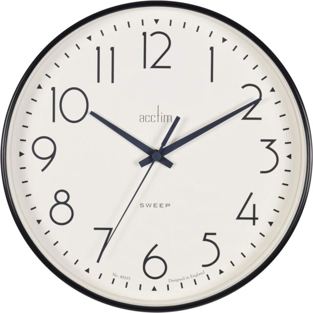 Acctim Earl Wall Clock Non-Ticking Sweep Retro Design Quartz 25cm in Black - image 1