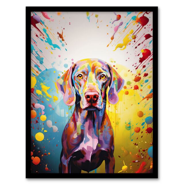 "Artery8 Wall Art Print Weimaraner Dog Lover Gift Pet Portrait Yellow Purple Blue Artwork Painting Art Framed - Size: W12"" x H16""" - image 1