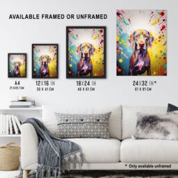 "Artery8 Wall Art Print Weimaraner Dog Lover Gift Pet Portrait Yellow Purple Blue Artwork Painting Art Framed - Size: W12"" x H16""" - thumbnail 3