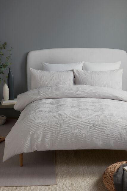 Serene 'Embossed Geo' Embossed Textured Duvet Cover Set in Grey - Size: Super King - image 1