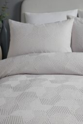 Serene 'Embossed Geo' Embossed Textured Duvet Cover Set in Grey - Size: Super King - thumbnail 2