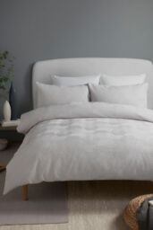 Serene 'Embossed Geo' Embossed Textured Duvet Cover Set in Grey - Size: Super King - thumbnail 1