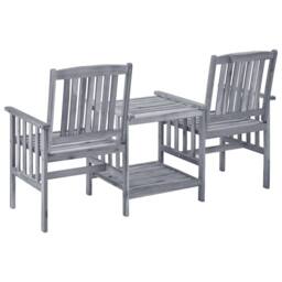 Berkfield Home Garden Chairs with Tea Table 159x61x92 cm Solid Acacia Wood in Grey - Size: 159 x 61 x 92 cm - thumbnail 4